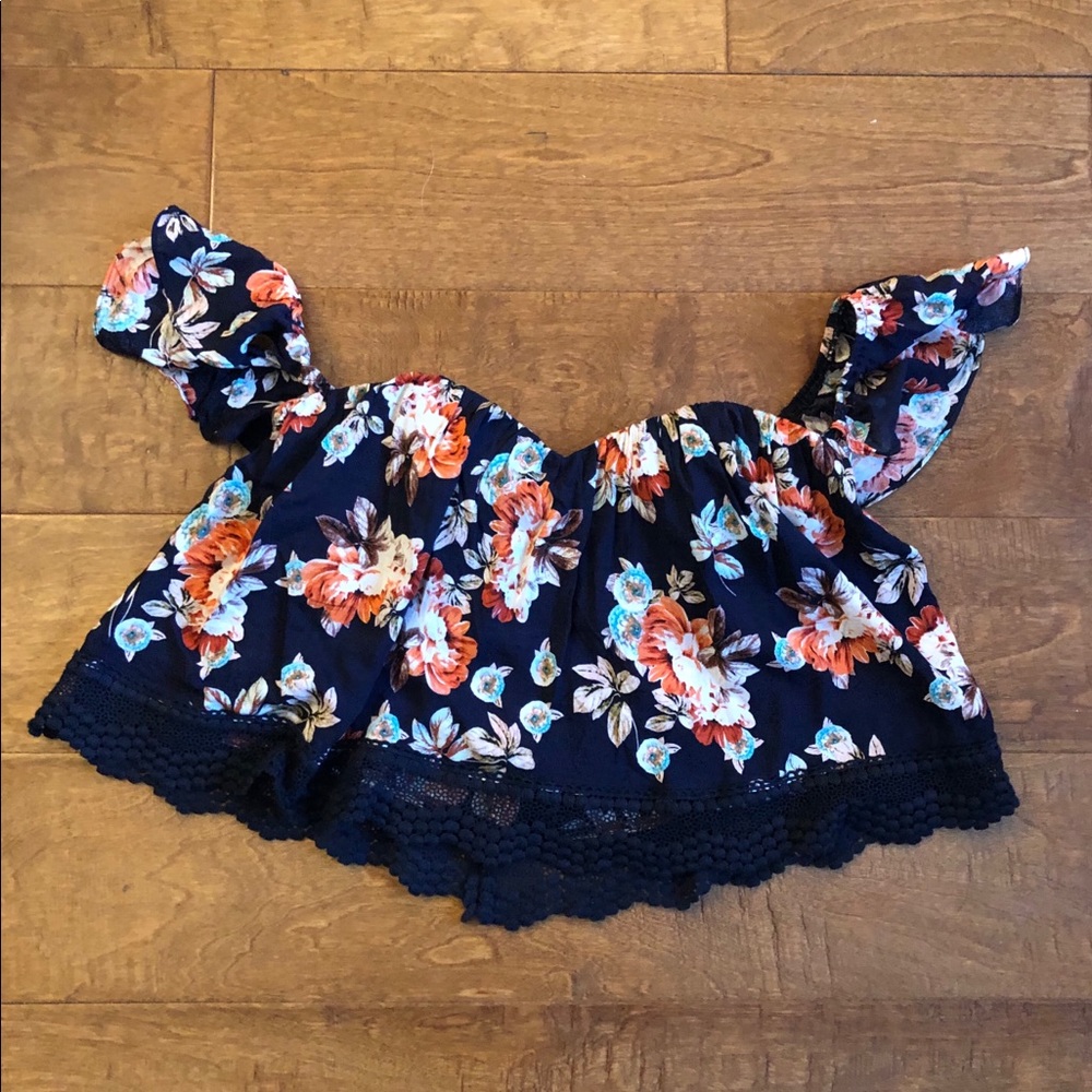 Navy and floral off the shoulder bodice Crop top